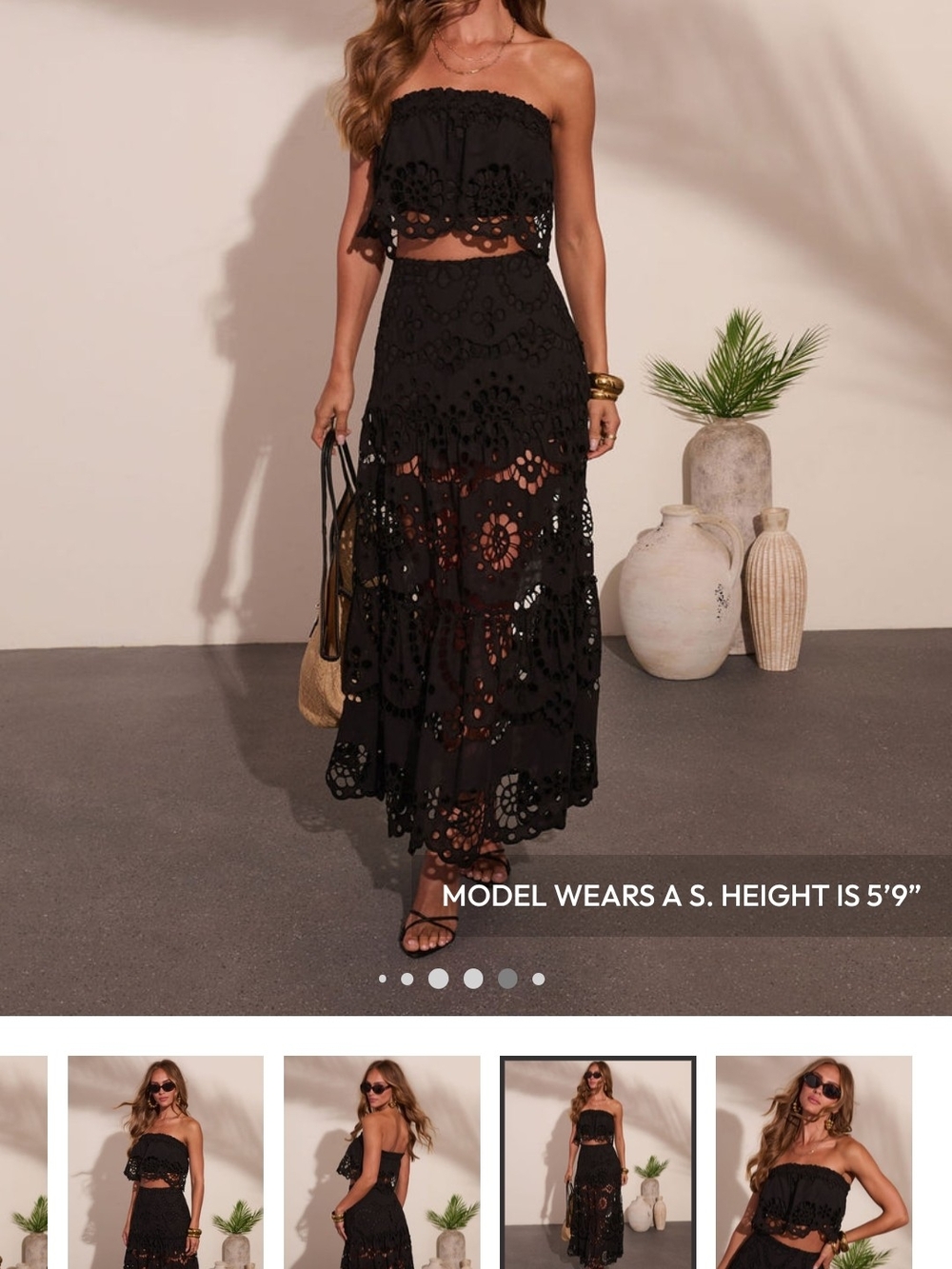 Vici Black Crochet Lace Maxi Skirt Set